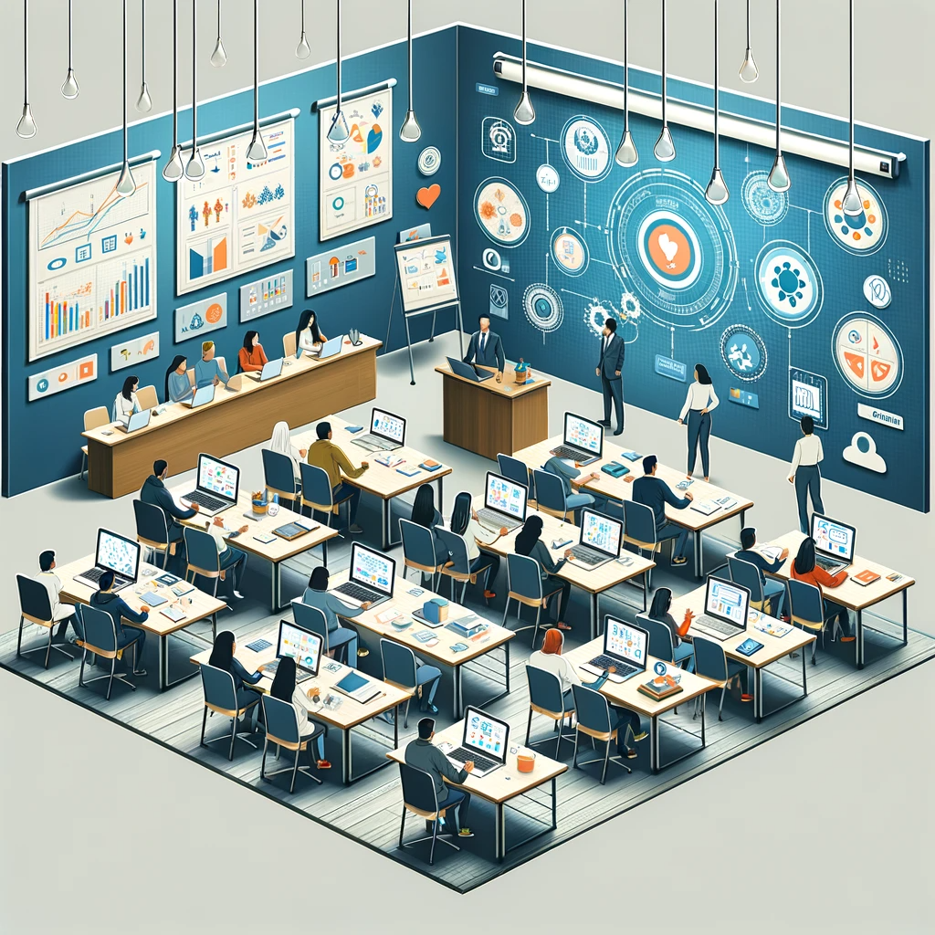 DALL·E 2024-01-16 15.56.01 - Une image représentant l'approche pédagogique dans un contexte de formation en gestion de crises. L'image doit montrer une salle de classe ou un envir